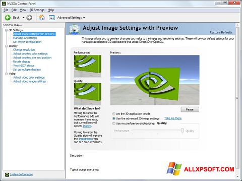Posnetek zaslona NVIDIA ForceWare Windows XP
