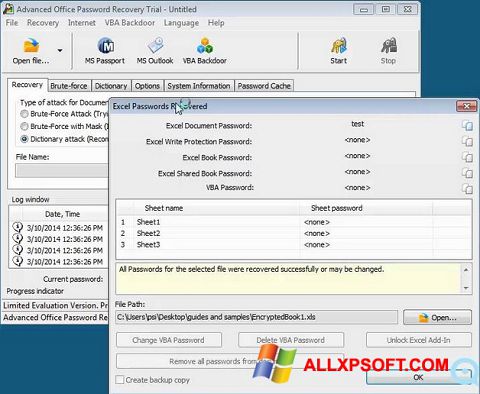 Posnetek zaslona Advanced Office Password Recovery Windows XP