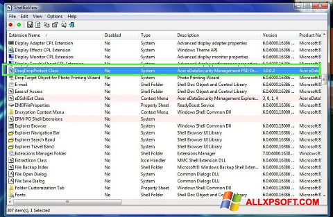 Posnetek zaslona ShellExView Windows XP