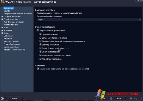Posnetek zaslona AVG Windows XP