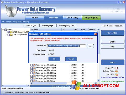Posnetek zaslona Power Data Recovery Windows XP
