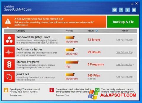 Posnetek zaslona SpeedUpMyPC Windows XP