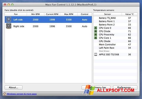Posnetek zaslona Macs Fan Control Windows XP