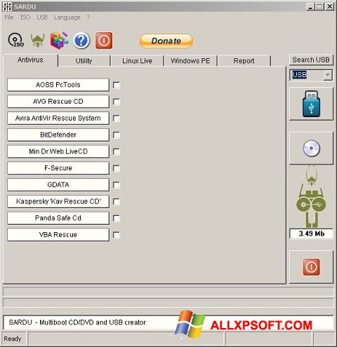 Posnetek zaslona SARDU Windows XP