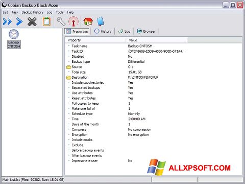 Posnetek zaslona Cobian Backup Windows XP