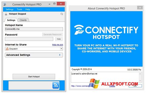 Posnetek zaslona Connectify Hotspot PRO Windows XP