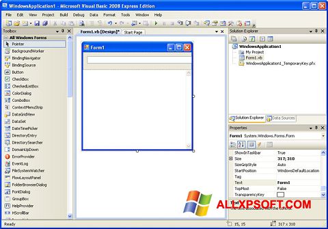 Posnetek zaslona Microsoft Visual Basic Windows XP