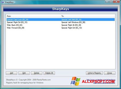 Posnetek zaslona SharpKeys Windows XP