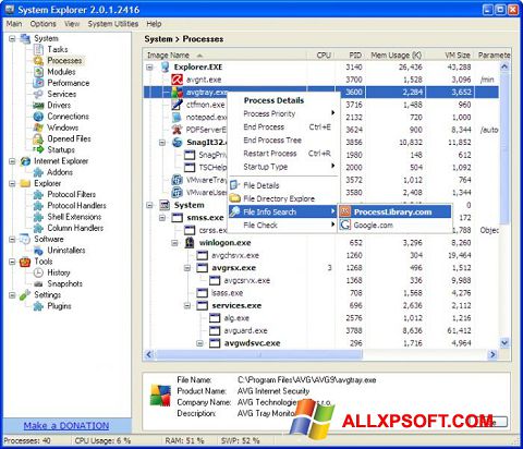 Posnetek zaslona System Explorer Windows XP