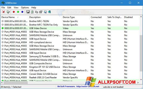 Posnetek zaslona USBDeview Windows XP