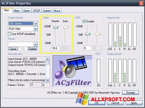 Posnetek zaslona AC3Filter Windows XP