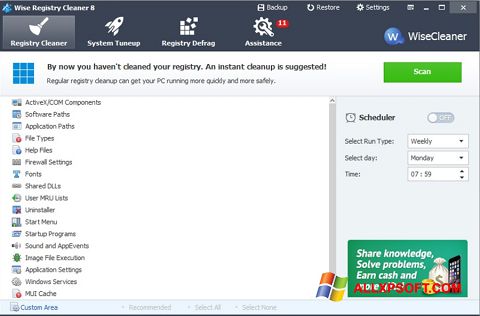 Posnetek zaslona Wise Registry Cleaner Windows XP