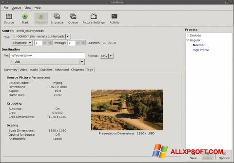 Posnetek zaslona HandBrake Windows XP