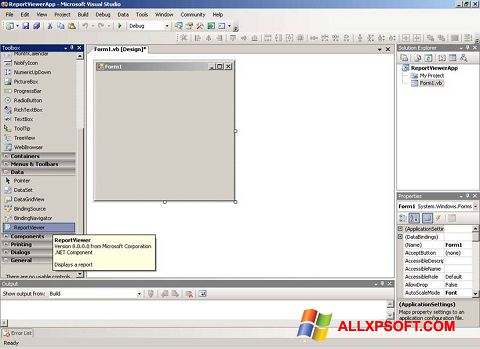 Posnetek zaslona Microsoft Visual Studio Windows XP