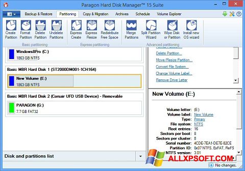 Posnetek zaslona Paragon Hard Disk Manager Windows XP