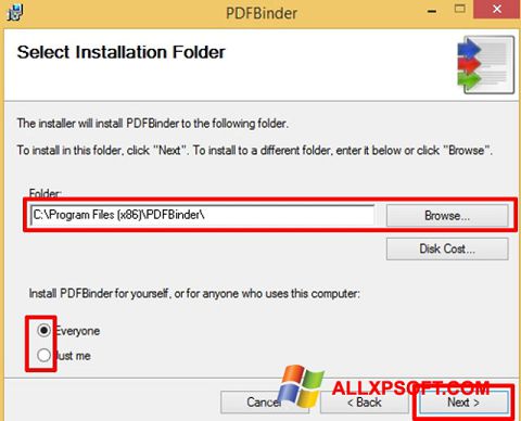 Posnetek zaslona PDFBinder Windows XP