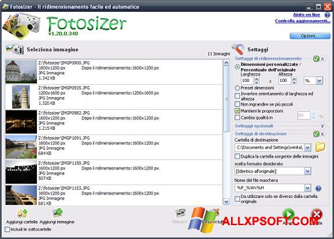 Posnetek zaslona Fotosizer Windows XP