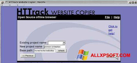 Posnetek zaslona HTTrack Website Copier Windows XP