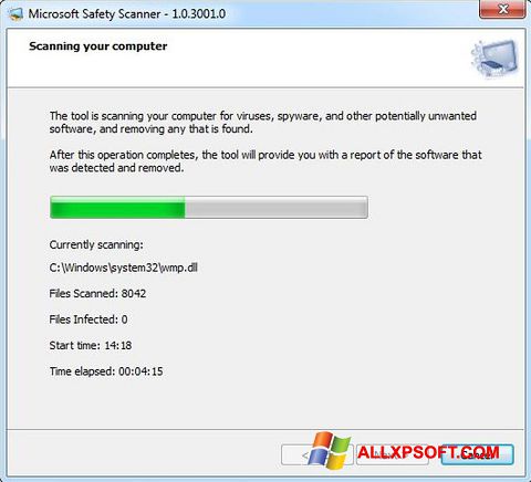 Posnetek zaslona Microsoft Safety Scanner Windows XP