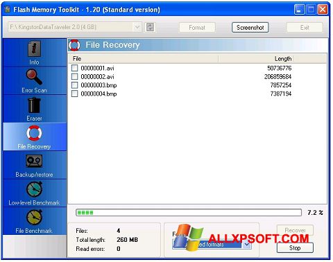 Posnetek zaslona Flash Memory Toolkit Windows XP
