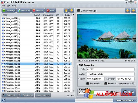 Posnetek zaslona JPG to PDF Converter Windows XP