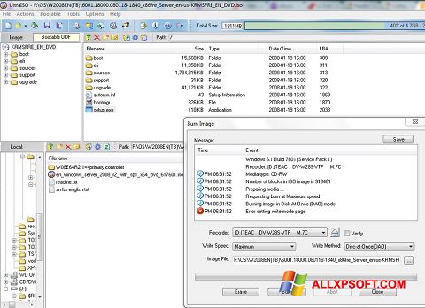 Posnetek zaslona UltraISO Windows XP