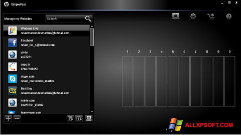 Posnetek zaslona HP SimplePass Windows XP