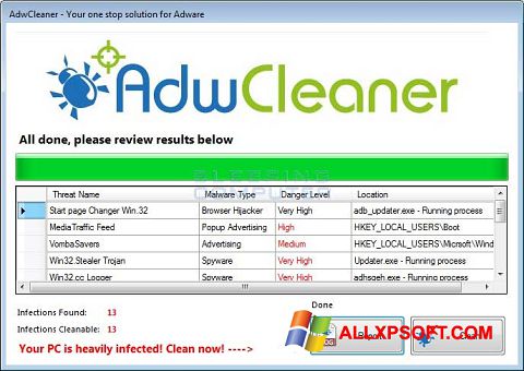 Posnetek zaslona AdwCleaner Windows XP
