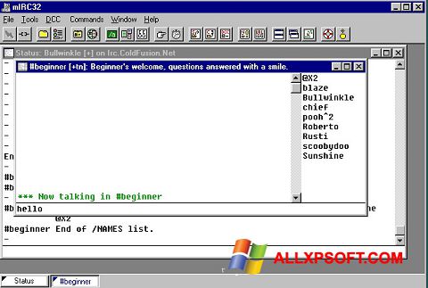 Posnetek zaslona mIRC Windows XP