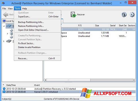 Posnetek zaslona Active Partition Recovery Windows XP