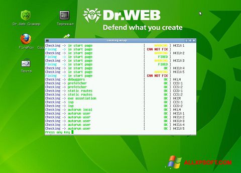Posnetek zaslona Dr.Web LiveCD Windows XP