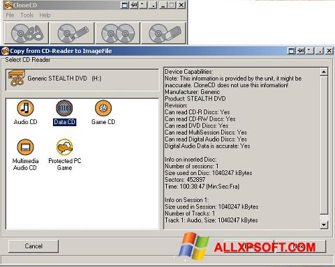 Posnetek zaslona CloneCD Windows XP