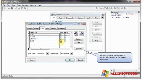 Posnetek zaslona Microsoft Visual FoxPro Windows XP