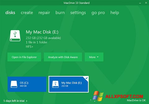 Posnetek zaslona MacDrive Windows XP