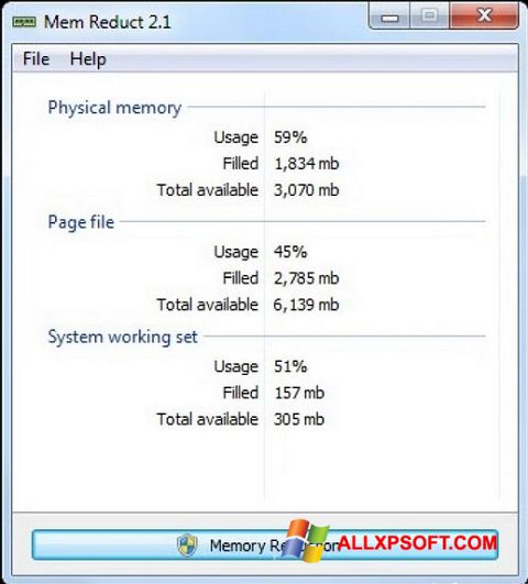 Posnetek zaslona Mem Reduct Windows XP