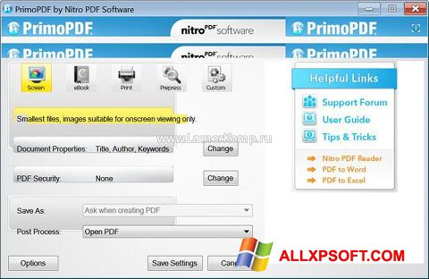 Posnetek zaslona PrimoPDF Windows XP