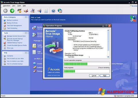 Posnetek zaslona Acronis True Image Windows XP