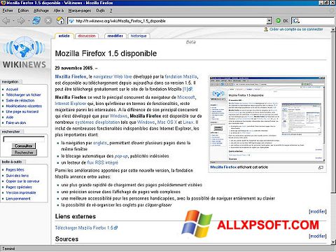 Posnetek zaslona Mozilla Firefox Windows XP