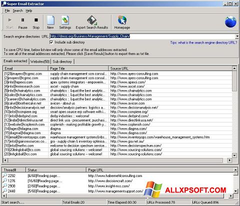 Posnetek zaslona eMail Extractor Windows XP