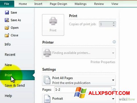 Posnetek zaslona Microsoft Publisher Windows XP