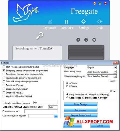 Posnetek zaslona Freegate Windows XP