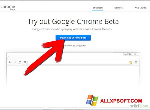 Posnetek zaslona Google Chrome Beta Windows XP