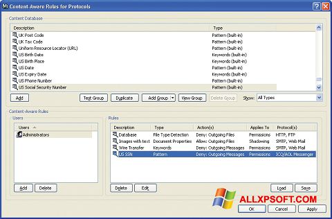 Posnetek zaslona DeviceLock Windows XP