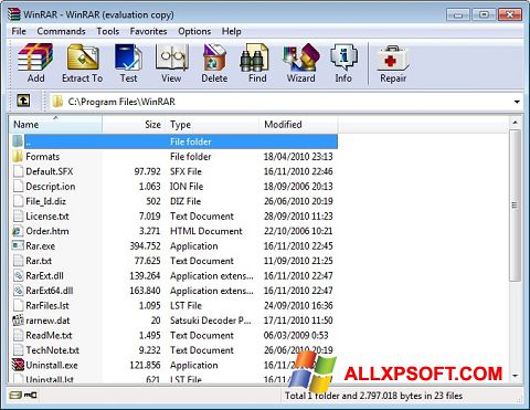 Posnetek zaslona WinRAR Windows XP