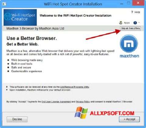 Posnetek zaslona Wi-Fi HotSpot Creator Windows XP
