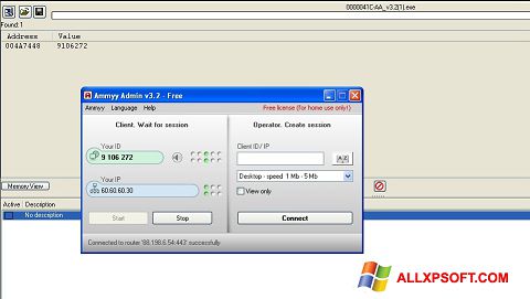 Posnetek zaslona Ammyy Admin Windows XP