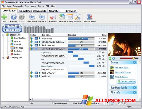 Posnetek zaslona Download Accelerator Plus Windows XP