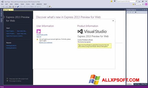 Posnetek zaslona Microsoft Visual Studio Express Windows XP