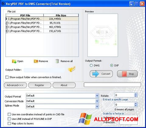 Posnetek zaslona PDF to DWG Converter Windows XP