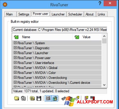 Posnetek zaslona RivaTuner Windows XP